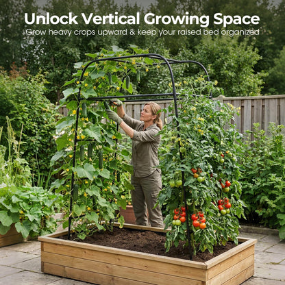 Garden Arch Trellis for Climbing Plants, 83" High Metal Cucumber Trellis & Tomato Cage, Rustproof Steel Tunnel Support for Squash, Pumpkin, Vegetables with Screw Fixation (32.3" L x 39.4" W)