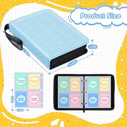 Premium 4 Pocket Trading Card Binder,400 Capacity with 50 Removable Sleeves | PU Leather Zipper Album Book for Sports Cards, Game | Card Storage & Organization for Girls Collector Sky Blue