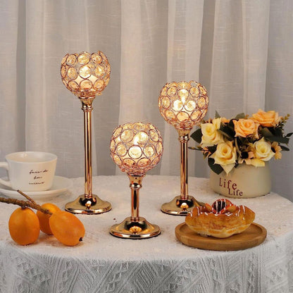 HearthLume Candle Holder Candlestick Holders- 6Set Gold Crystal Pillar Candle Holders,Metal Candlestick Stands for Wedding Centerpieces,Table Decor for Church,Valentine's Day Housewarming Gift,18Pcs