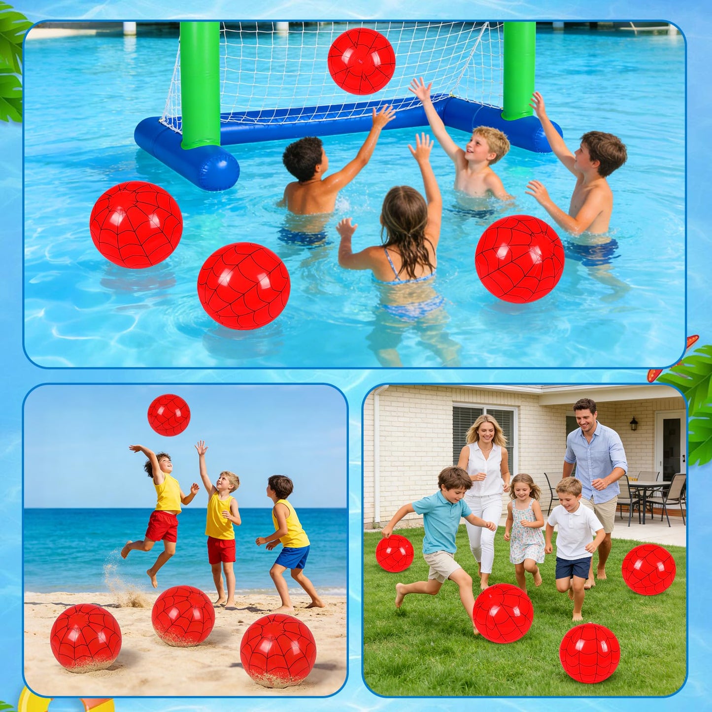 SCIONE 12 Pack 12 Inch Red and Blue Web Beach Balls for Kids, Inflatable Balls for Pool Party Decorations, Spider Theme Birthday Favors & End of Year Student Gifts