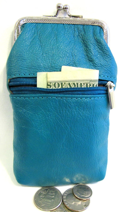Women 100% Pure Leather Cigarette Case Lighter Match Pocket Zipper Coin Pouch -Teal