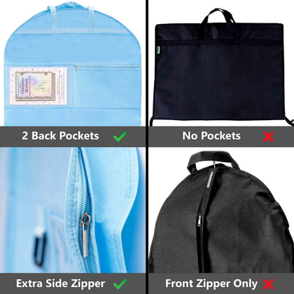 Waterproof Hanging Garment Bag 40 inch Clothes Bag with Gusset, 5 Pockets & Side Zip for Dance Costumes, Sports, Skating, Theatre, Beauty Pageants, Cheer & More by Kendall Country, Sky Blue