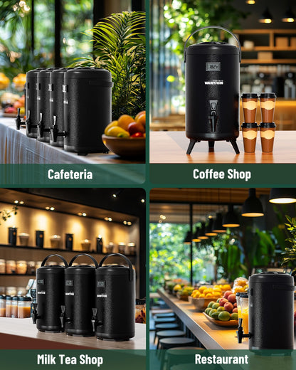 WantJoin Insulated Beverage Dispenser - 1-pack Thermal Hot and Cold Drink Dispenser with Spigot, Stainless Steel Premium 12 L/3.2 Gallon for Coffee & Hot tea,Cold Milk,Water,Juice (Black)