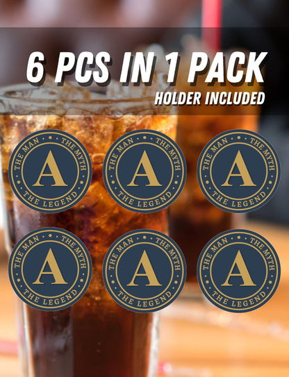 Onebttl Monogram Initial Gifts for Men - The Man The Myth The Legend Ceramic Coaster Set of 6 - with Holder and Absorbent Cork Base - C
