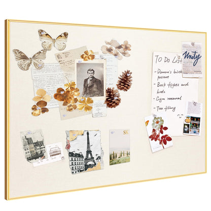 Lightomorrow Bulletin Board 40 x 30 inches, Oatmeal White Pin Board, Golden Aluminum Framed Fabric Cork Board with 10 Push Pins