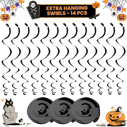 KatchOn, Scary Halloween Hanging Decorations - Large, Pack of 30 | Black Halloween Hanging Swirls for Halloween Ceiling Decorations | Halloween Swirl Decorations | Hanging Halloween Decorations Indoor