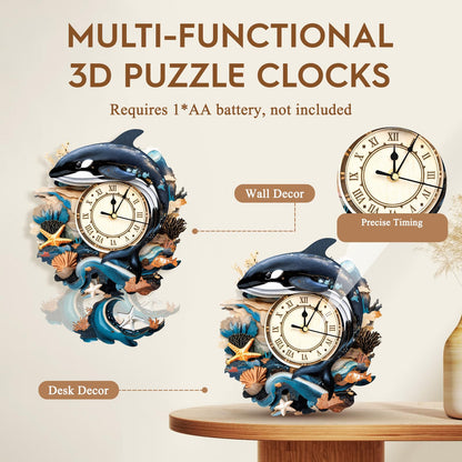 Cutywood 3D Puzzles for Adults Clock-Killer Whale Design Model Kit-Mechanical DIY Pendulum Clock with Roman Numerals-Desk Home Office Decor Personalized Gift for DIY Lovers