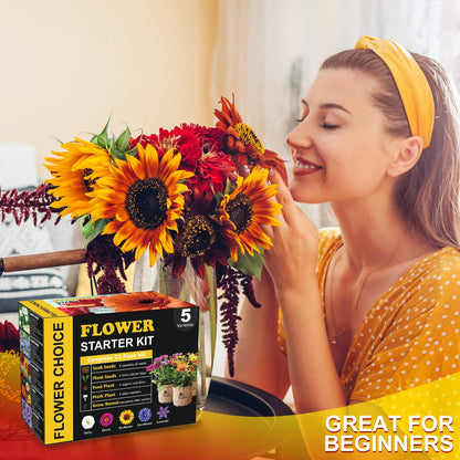 Indoor Daisy Garden Starter Kit with Gardening Tools - Planter Bags, Markers, Soil Disks and Shears, Home Gardening Gifts for Women Men Plant Lovers