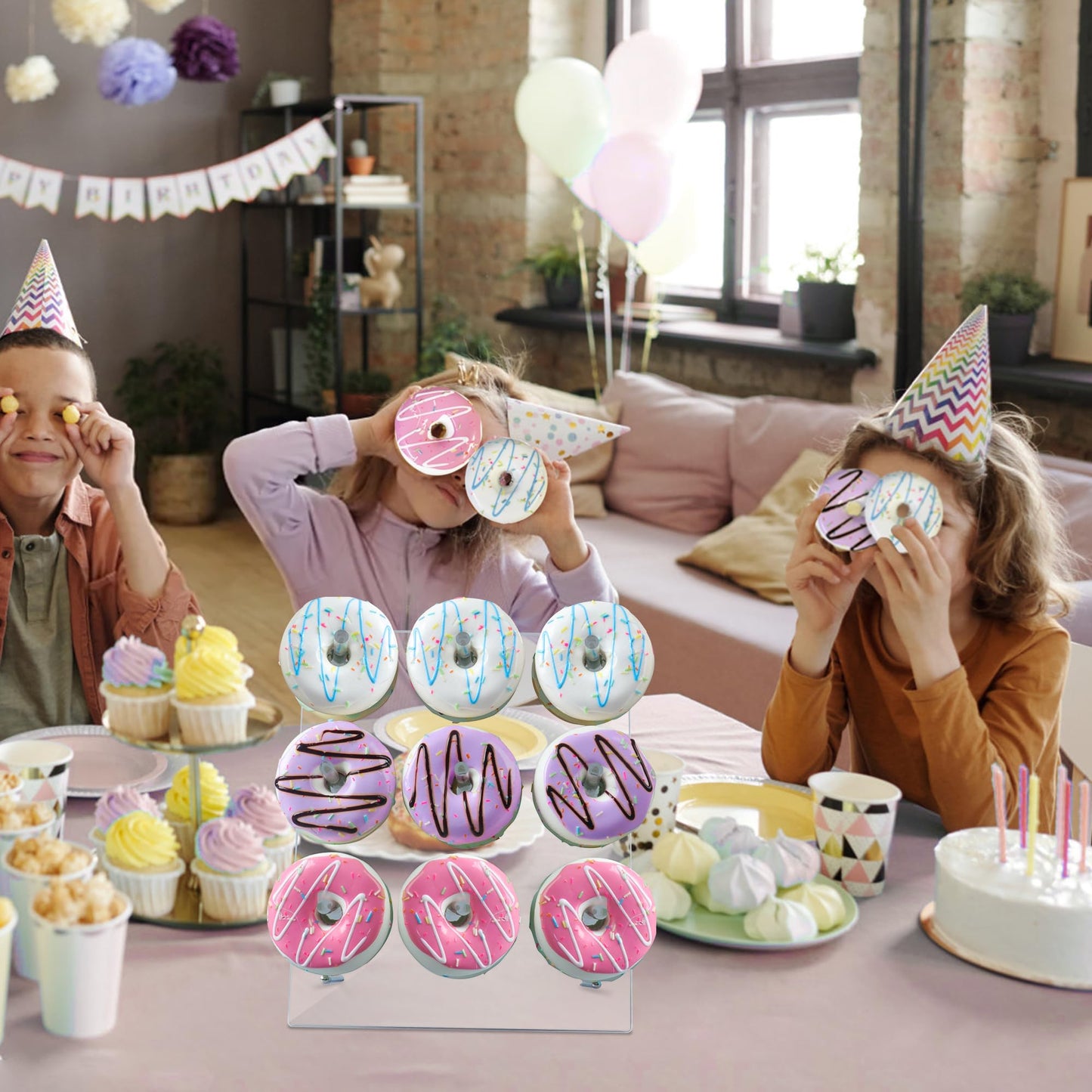 LoveDisplay Donut Wall, 2 Pack Acrylic Donut Stands for Dessert Table, 12 x 10 Inches, Perfect for Birthday, Wedding, Baby Shower, Christmas