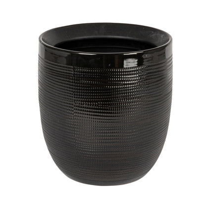 Creative Co-Op Embossed Textured Stoneware Planter, Matte Black