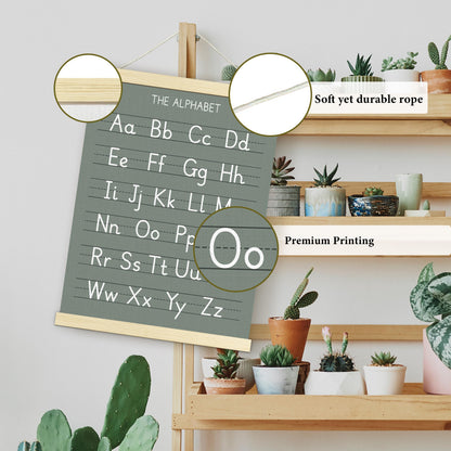 Numbers Alphabet Poster for Toddlers,Educational Wall Chart for Nursery Kids Learning, Homeschool & Playroom Decor and Bedroom for Wooden Hanger Frame Set of 2, 12x18 Inch - A02