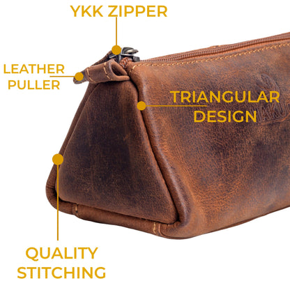 HAKUCHO Leather Pencil Case - Full Grain Leather handmade Durable & Stylish, Ykk Zippered Pen Pouch - Stationery Bag Pen Holder for collage, Work & Office
