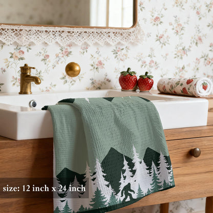 ZNGFON Funny Bigfoot Sasquatch Forest Kitchen Dish Tea Towels 16x24, Camper Decor Hand Towels for Bathroom, Camping Camper Bigfoot Gifts for Women,Big Foot Sasquatch Gifts