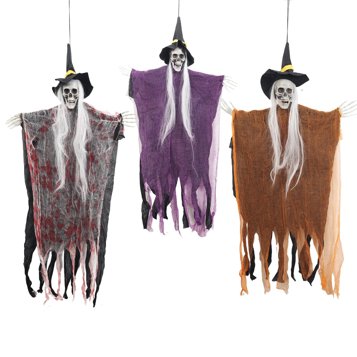3 PCS Halloween Hanging Skeleton Decorations,35" Scary Halloween Skull Skeletons Outdoor for Yard,Haunted House,Home or Ceiling Ghost Hanging Decor