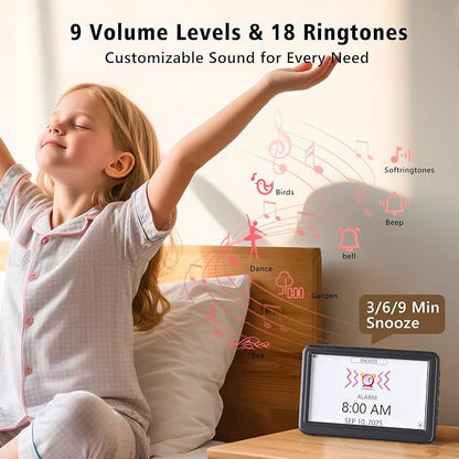 PPLEE Digital Clock Large Display – Dementia Clocks for Seniors, 7-Inch HD Display, Multiple Alarms with Repeat, Adjustable Brightness, Calendar & Custom Themes, Ideal for Elderly and Caregivers