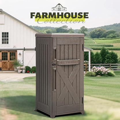 YITAHOME 60-Gallon Secure Package Delivery and Storage Box, Double-Wall Resin, Weatherproof, for Outdoor Use, Curbside or Porch, 8.5 Cubic Feet, Brown