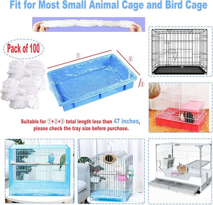 100Pcs Disposable Rabbit Cage Liner, 26'' X 18'' Plastic Guinea Pig Cage Liners Bag Elastic Small Animal Toilet Film, Clear Crate Tray Covers for Bunnies Ferret Hamster