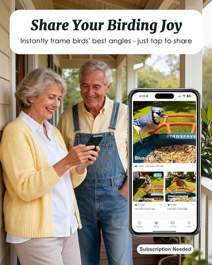 Bird Feeder with Camera Solar Powered, 2K Live Arrival Alert Auto Capture Video with 32GB TF Card, AI Identify Smart Camera Bird Feeder Ourdoor Backyard Gift for Mom Dad Birdlover, 2.4G WiFi
