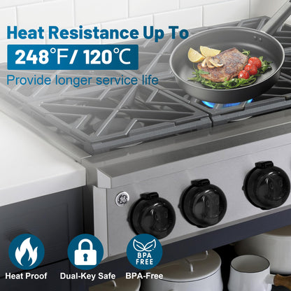 Childproof Stove Knob Safety Covers, Oven Knob Covers for Child Safety 5 Pack, Black Stove Knob Covers & Gas Stove Locks,Heat-Resistant Adhesive,Double-Key Baby Proof Covers for Gas/Electric Burner