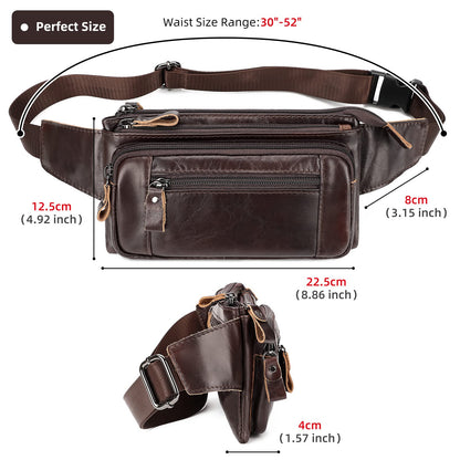 HUMERPAUL Leather Fanny Pack for Men Women, Fashion Waist Packs Small Crossbody Chest Bag with Adjustable Belt for Outdoor Travel Hiking Cycling