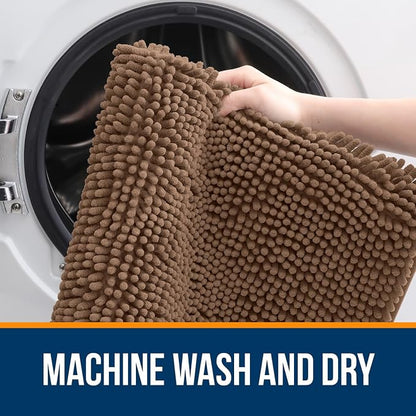 OLANLY Bathroom Runner Rugs 47x17, Extra Soft Absorbent Chenille Bath Rugs, Rubber Backing Quick Dry, Machine Washable Long Bath Mats for Bathroom Floor, Tub and Shower, Home Decor Accessories, Mocha
