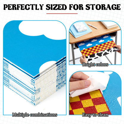 SATINIOR 24 Pcs Privacy Folders for Students, Desk Dividers for Classroom Testing, Trifold Cardboard Privacy Boards, Study Carrels Panel School Teacher Supplies(Cloud and Cow Style,White and Blue)