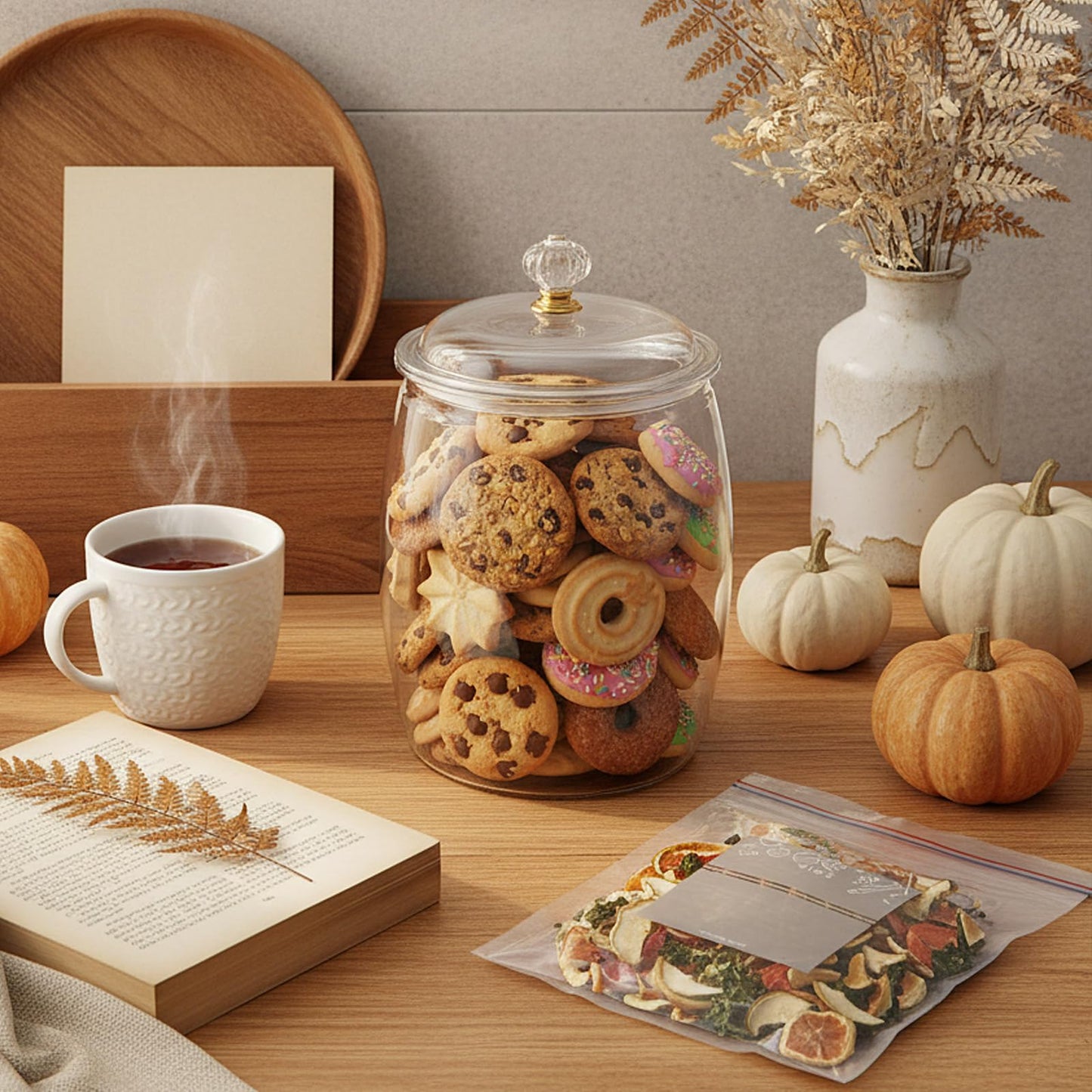 Nuogo 1 Gallon Large Candy & Cookie Jar with Lid and 15 Pcs Food Storage Bags 128 oz Plastic Apothecary Jars Large Food Storage Container Unbreakable Kitchen Jar for Cookie Candy Snack Dried Foods