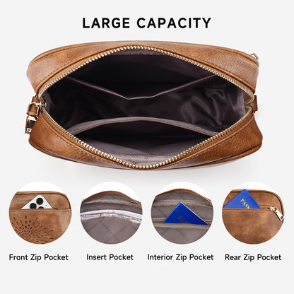 APHISON Crossbody Bags for Women Trendy,Vegan Leather Small Crossbody Purses Shoulder Handbags with Adjustable Strap Brown