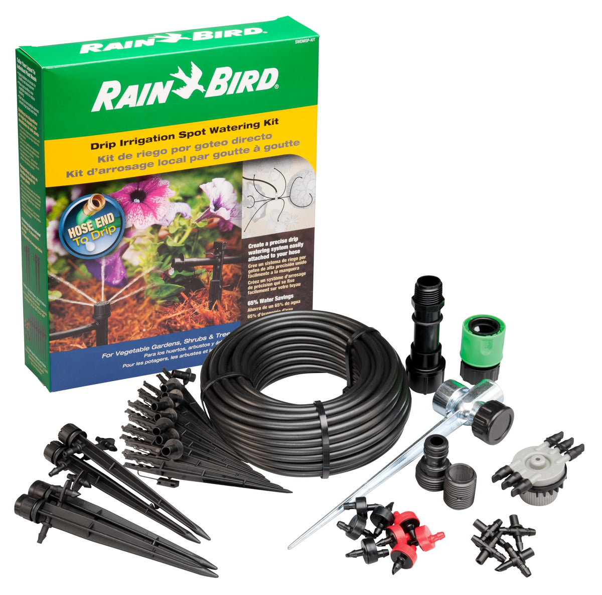 Rain Bird SWDMSPKIT Drip Irrigation Spot Watering Manifold on a Spike Kit, Bubblers and Emitters
