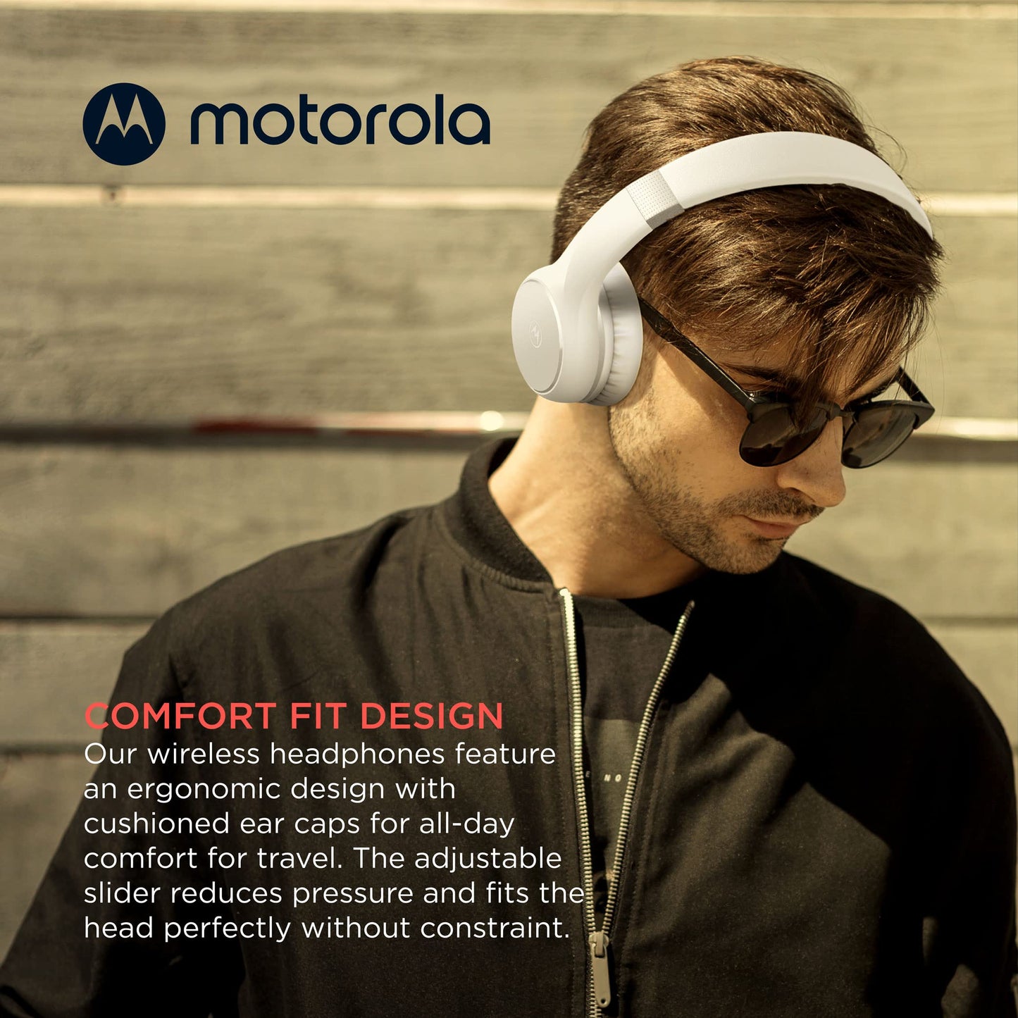 Motorola Sound Moto XT220 Bluetooth Wireless Headphones with Microphone, in-Line Control for Calls - Foldable Over-Ear Head Phones, Adjustable Headband, Dynamic Bass, Clear Sound - White