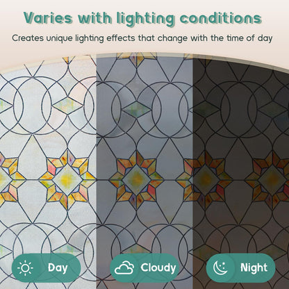 Oxdigi 3D Stained Glass Window Film - Static Cling Privacy Protection & UV Blocking, Floral Geometry Pattern 23.6x35.4 (No Residue, Reusable)