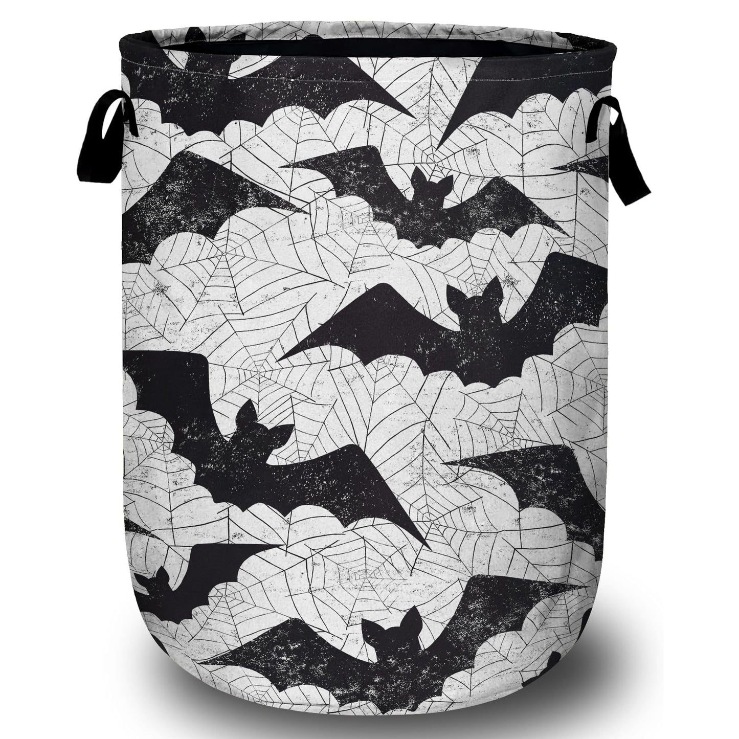 Retro Black White Bat Laundry Basket, Halloween Laundry Hamper Collapsible Oxford Cloth with Handle Clothes Storage Bin for Bathroom Laundry Room Bedroom 15.7 X 20 Inch