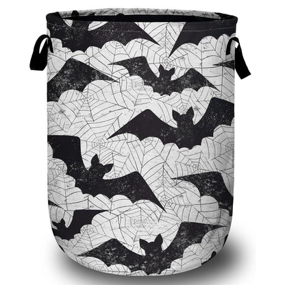 Retro Black White Bat Laundry Basket, Halloween Laundry Hamper Collapsible Oxford Cloth with Handle Clothes Storage Bin for Bathroom Laundry Room Bedroom 15.7 X 20 Inch