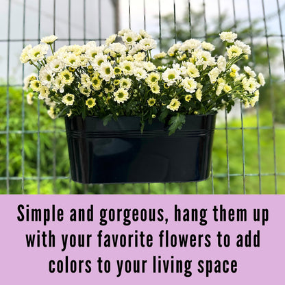 LaLaGreen 11.8 Inch Rail Planter (8-PIECE Combo Set) Black Metal Railing Fence Hanging Planters for Outdoor Plants, Modern Balcony Gardening for Apartment Garden Style Iron Patio Flower Pot Deck