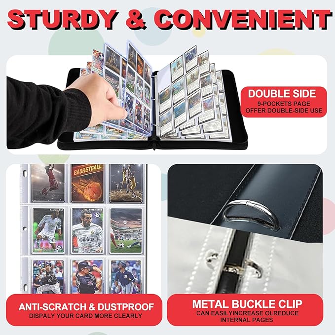 1008 Card Binder 9 Pocket, 3-Ring Trading Card Binder with 56 Page Removable Sleeves, High Storage Waterproof Trading Card Holder Collection Card Album Organizer Case for TCG Cards