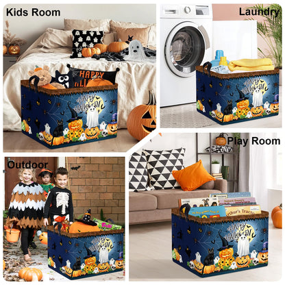 HUUMONSS Halloween Baby Storage Basket Ghost Bat Pumpkin Collapsible Clothes Kids Laundry Hamper Large Boys Girls Gift Toy Box Bin for Nursery Room,Hat Witch,40*30*30 cm