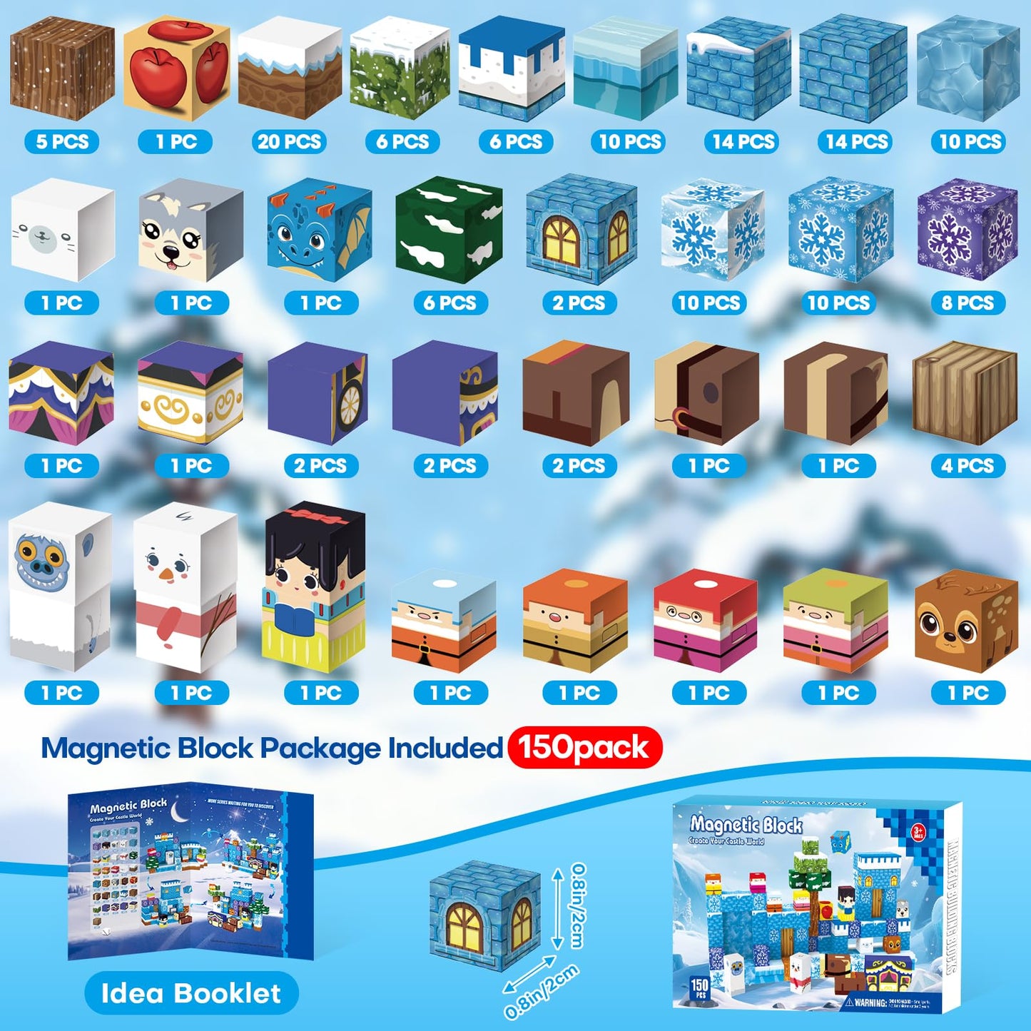 Gryxpox 150pcs Magnetic Blocks, Magnetic Blocks for Kids Ages 4-8, Magnetic Cubes Sets for Ice Castle Worlds Build, Stacking Magnets for Kids, Birthday Gifts for Boys and Girls Age 3+ Years Old
