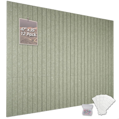 TENACR Cork Board Alternative-Felt Slat Wall Paneling,Office Bulletin Board for Decoration, Suitable for Displaying Photos and Documents, with Removable Adhesive Labels,12-Pack (Cinerous)