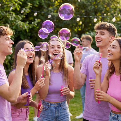 RoundFunny 24 Pcs Skull Mini Bubble Wands Skeleton Theme Party Supplies Favors Decorations Kawaii Cartoon Pink Purple Bubbles Sticks Wands for Birthday Party Goodie Gift Bag Outdoor Activity