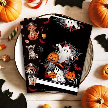 Arquiel Halloween Microfiber Kitchen Towels, Soft Absorbent Ghost Pumpkins Black Hand Towel 15.7 × 23.6 Inch, Thick Dish Cloth for Halloween Party Holiday Decoration Housewarming Gifts