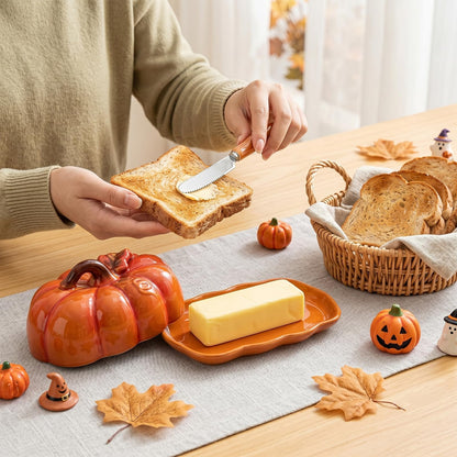 Pumpkin Butter Dish Set with Lid,Kitchen Countertop Tray with Lid,Multi-Purpose Pumpkin Shaped Snack Plate,Ideal Kitchen Decoration and Holiday Gifts such as Halloween &Thanksgiving (Orange, General)