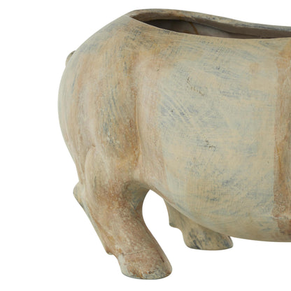Deco 79 Resin Pig Indoor Outdoor Planter Small Planter Pot with Distressed Details, Planter 16" x 7" x 8", Beige