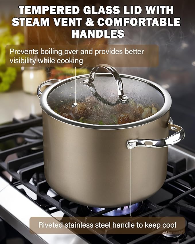 Cooks Standard Classic 8-Quart Stock Pot Dutch Oven Casserole with Glass Lid, Hard Anodized Nonstick Stockpot, Induction Compatible, Bronze