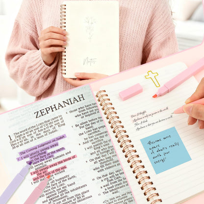 DRANSMIC Bible Study Supplies Journaling Kit with Pen Cas, Tabs, Notebook and No Bleed Highlighter, Aesthetic Book Annotation Kit, Christian Gifts for Women Grils Friends(Spliced Flower)