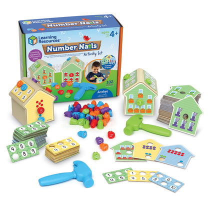 Learning Resources Number Nails Activity Set - Math Manipulatives for Preschoolers Games, Counting Hammer Toy, STEM Fine Motor Skills, Kindergarten Educational Activities, Gifts for Boys and Girls
