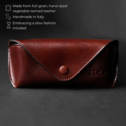 Time Resistance Leather Glasses Case - Hard Shell Leather Eyewear Holder – Sunglasses Case Handmade in Italy (Brown)