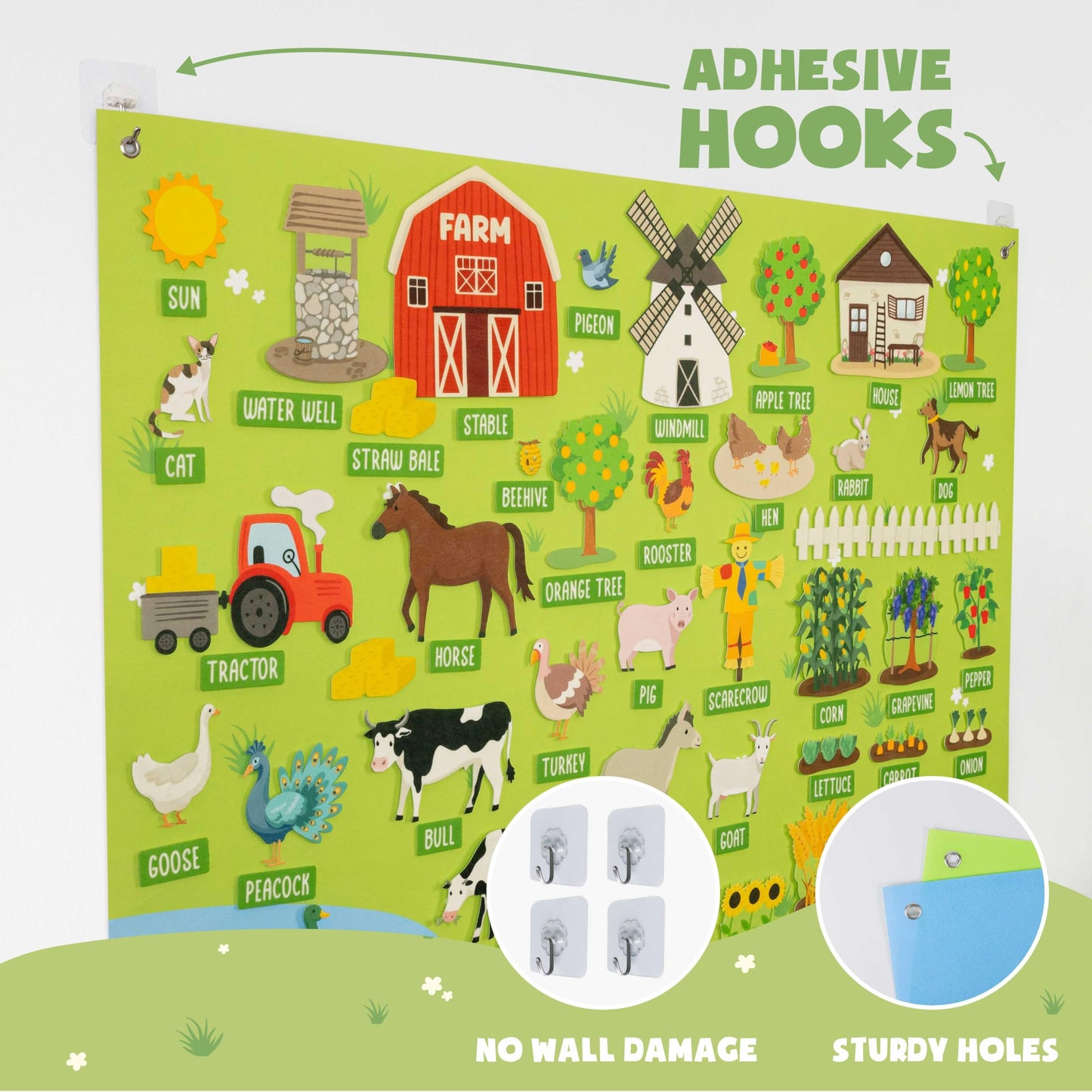 BONNYCO Felt Board for Toddlers with 92 Animal Farm Figures. Montessori and Sensory Toys, Birthday Gifts for Kids 3-8 Years Old. Educational Games, Learning Activities, Christmas