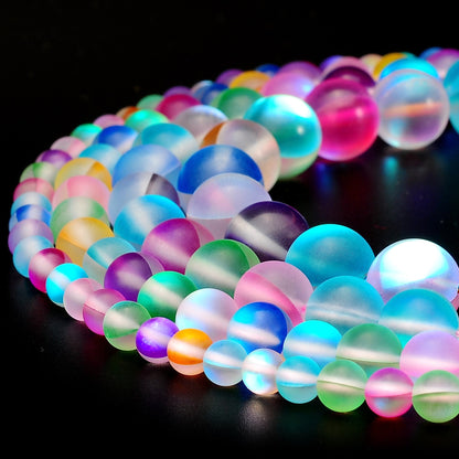 RUBYCA 8mm Round Moonstone Matte Crystal Glass Beads Aura for Jewelry Making Mix, 1 Strand