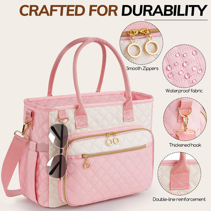 Large Bible Bag with Bible Cover Case for Women，Church Tote Bag Travel Bag Diaper Bag with Shoulder Strap for Teachers, Nurses, Moms, Bible Lovers (Pink)