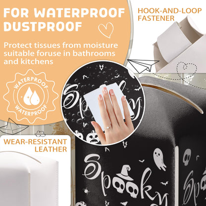 Halloween Tissue Box Holder, Black Spooky Pumpkin Leather Tissue Box Cover Square, Horror Facial Paper Organizer Dispenser Toilet Paper Holder for Bathroom Kitchen Office Home Decor-A10
